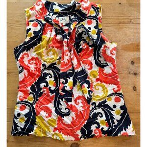 Milly 100% Silk Floral Tie-Neck Blouse Size 6